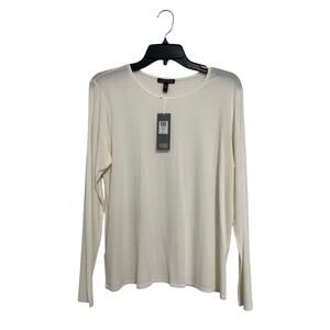 NWT Eileen Fisher 100% Silk Stretchy Long Sleeve Top Ivory Cream Basic Large
